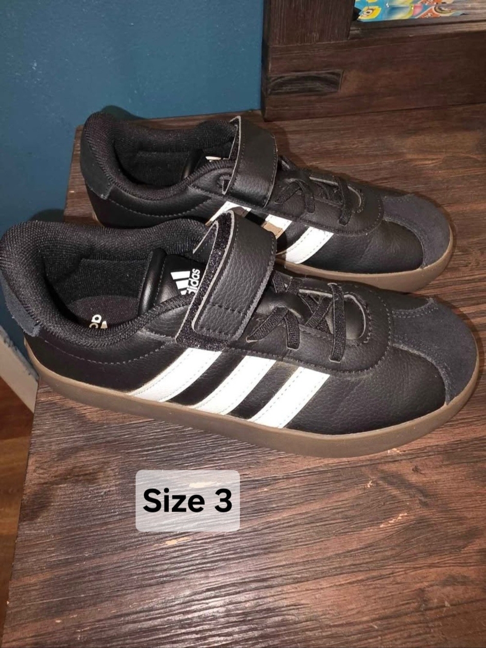 adidas Kids Black & White Sneaker with Gum Sole